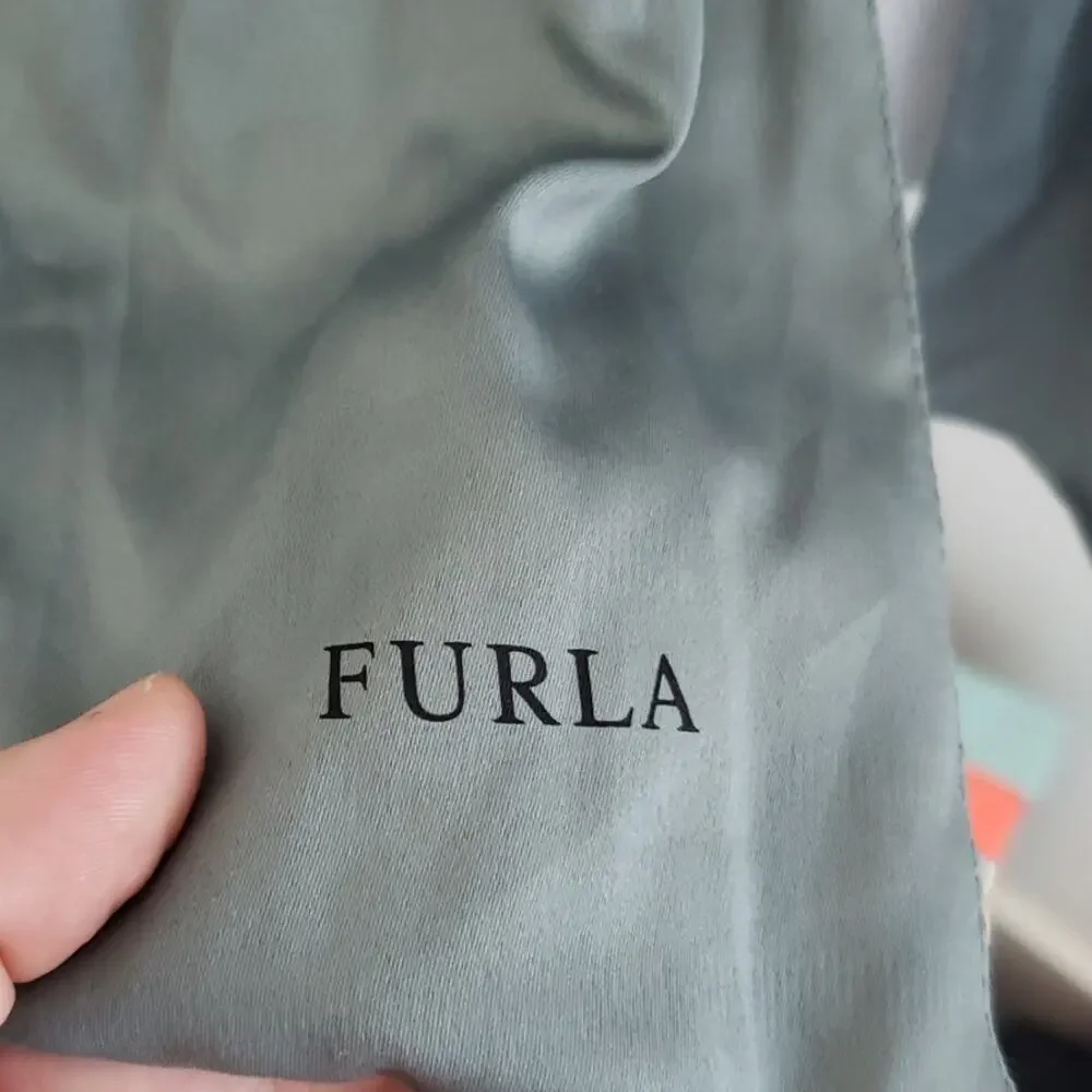 Vintage Furla 100% Silk Smokey Grey Blue Italian Scarf Glam Quiet Luxury Old Mon